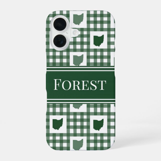Ohio Green Gingham iPhone 16 Case (Back)