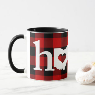 Ohio Home Heart Red Buffalo Check Pattern Mug