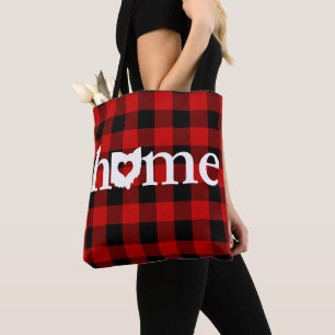 Ohio Home Heart Red Buffalo Check Pattern Tote Bag