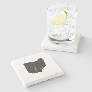 Ohio I Like It Here State Silhouette Black Stone Coaster