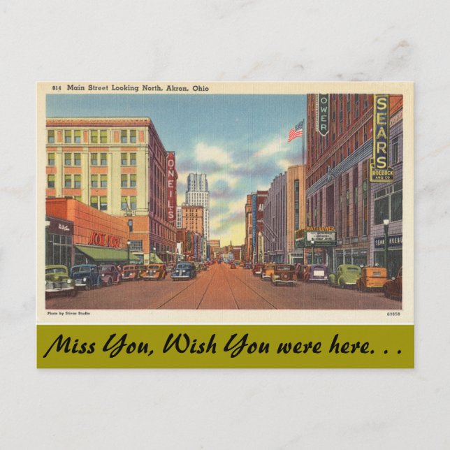 Ohio, Main Street, Akron Postcard (Front)