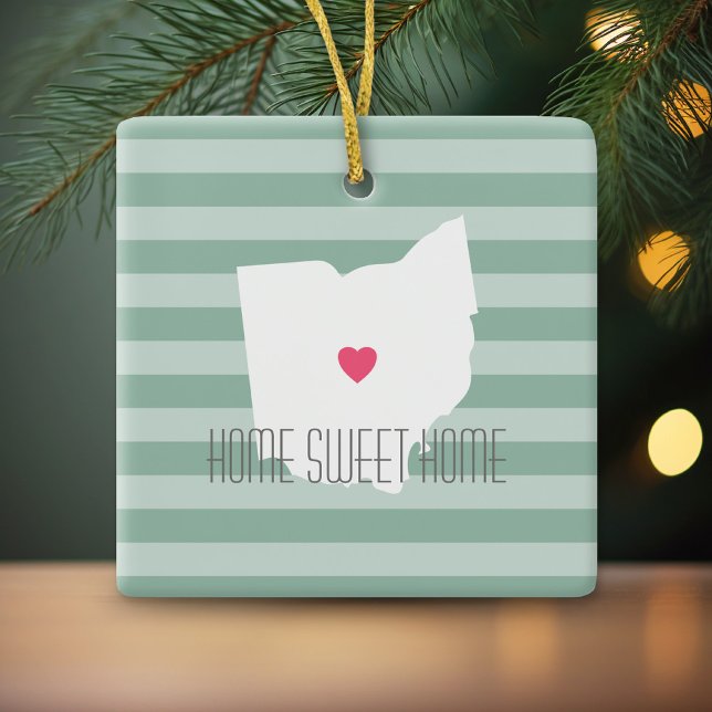 Ohio Map Home State Love with Custom Heart Ceramic Tree Decoration (Personalized Photo Ornament - Christmas Keepsake)