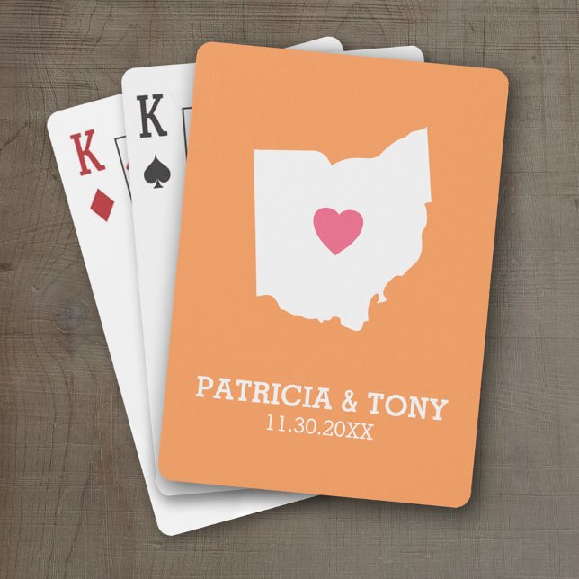 Ohio Map Home State Love with Optional Heart Playing Cards (Personalized Playing Cards with a State Map, Movable Heart and Name)