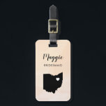 Ohio Map Luggage Tag, Wedding Party Welcome Luggage Tag<br><div class="desc">These state luggage tags make the perfect wedding party gift tags or welcome bag tags. Tie it to your bridesmaid gifts instead of a typical paper gift tag, and they can use it for months and years to come. Tags have a peach apricot watercolor background. To place the heart at...</div>