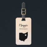 Ohio Map Luggage Tag, Wedding Party Welcome Luggage Tag<br><div class="desc">These state luggage tags make the perfect wedding party gift tags or welcome bag tags. Tie it to your bridesmaid gifts instead of a typical paper gift tag, and they can use it for months and years to come. Tags have a peach apricot watercolor background. To place the heart at...</div>