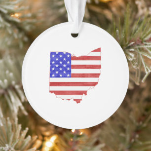 Ohio Map Shaped American Flag Patriotic Ornament