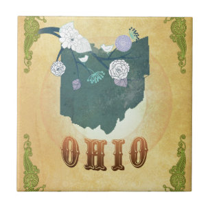 Ohio Map With Lovely Birds Tile