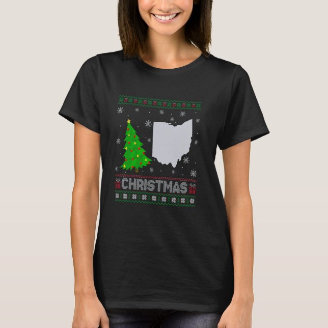 Ohio Map Xmas Tree Lighting Ugly Christmas Sweater (Front)