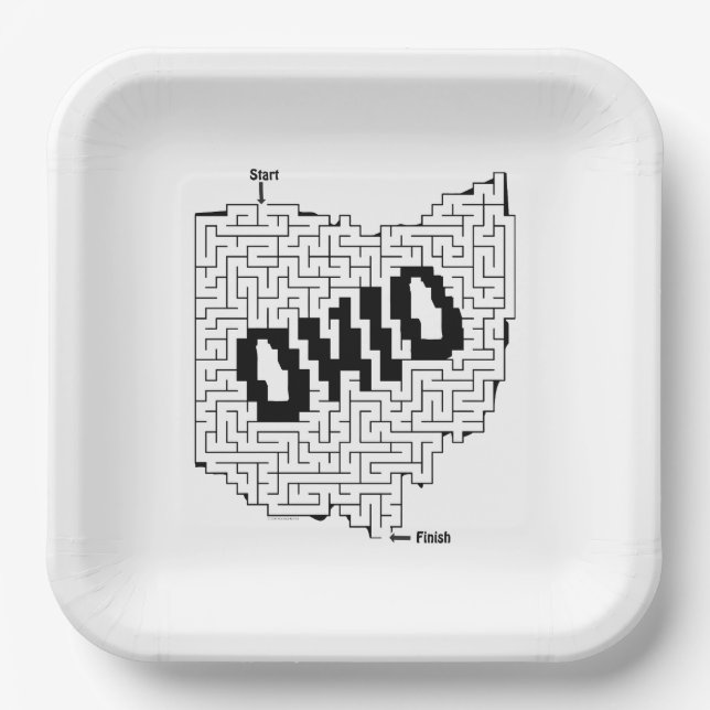 Ohio Maze Puzzle Paper Plate (Front)