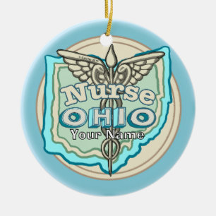 Ohio Nurse Caduceus Ceramic Ornament