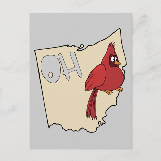 Ohio OH Map & Cardinal Bird Cartoon Art Motto Postcard (Front)