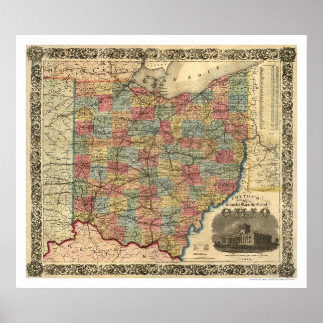 Ohio Railroad Map 1854 Poster (Front)