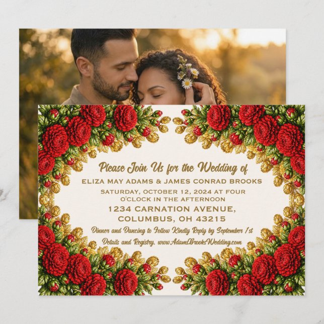 Ohio Red Carnation Photo Wedding Invitation (Front/Back)