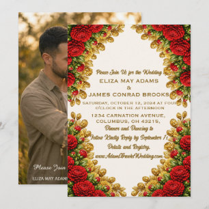 Ohio Red Carnation Vertical Photo Wedding Invitati Save The Date