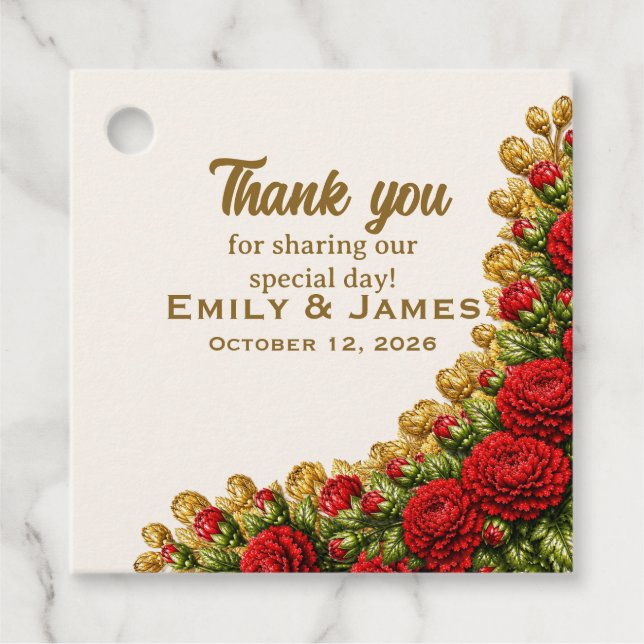 Ohio Red Carnation Wedding Favour Tag (Front)