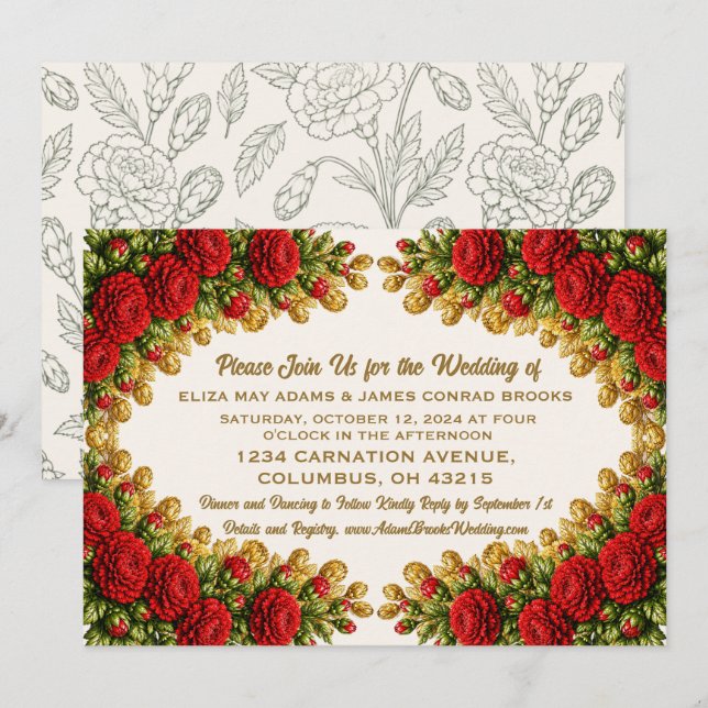 Ohio Red Carnation Wedding Invitation (Front/Back)