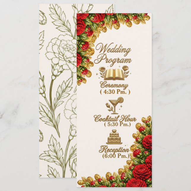 Ohio Red Carnation Wedding Program Card (Front/Back)