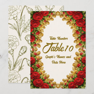 Ohio Red Carnation Wedding Table Number Card