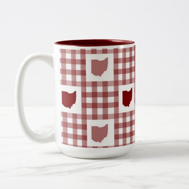Ohio Red Gingham Two-Tone Coffee Mug (Left)