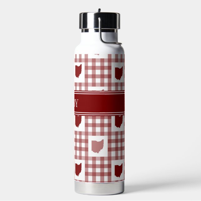 Ohio Red Gingham Water Bottle (Left)