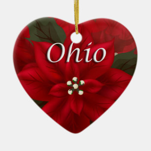 Ohio Red Poinsettia Heart Keepsake Ornament