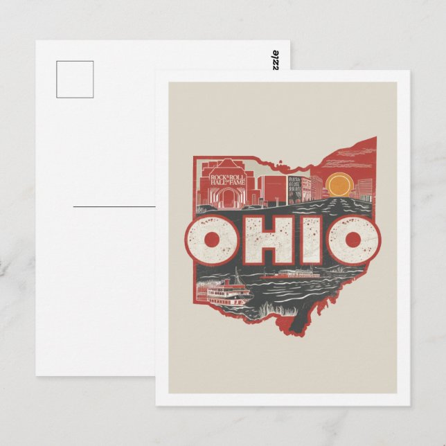 Ohio Retro Travel Design Iconic US States Postcard (Front/Back)