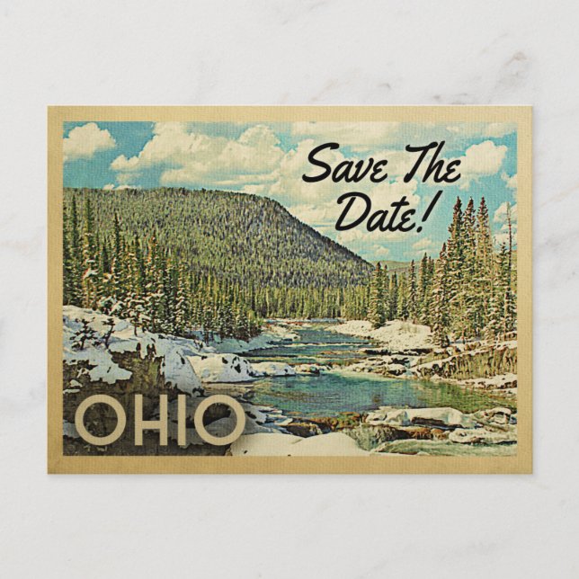 Ohio Save The Date Mountains River Snow Announcement Postcard (Front)