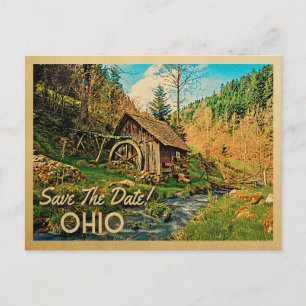Ohio Save The Date Rustic Cabin Mill Woods Announcement Postcard