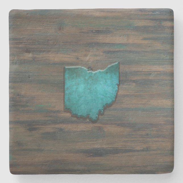 Ohio Shape Teal Stone Coaster (Front)