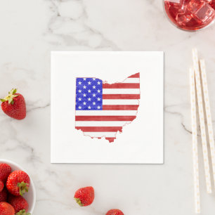 Ohio Shaped American Flag Patriotic Paper Party Napkin