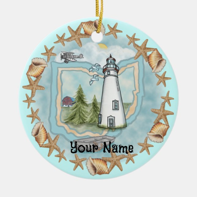 Ohio Shells Lighthouse Ornament (Front)