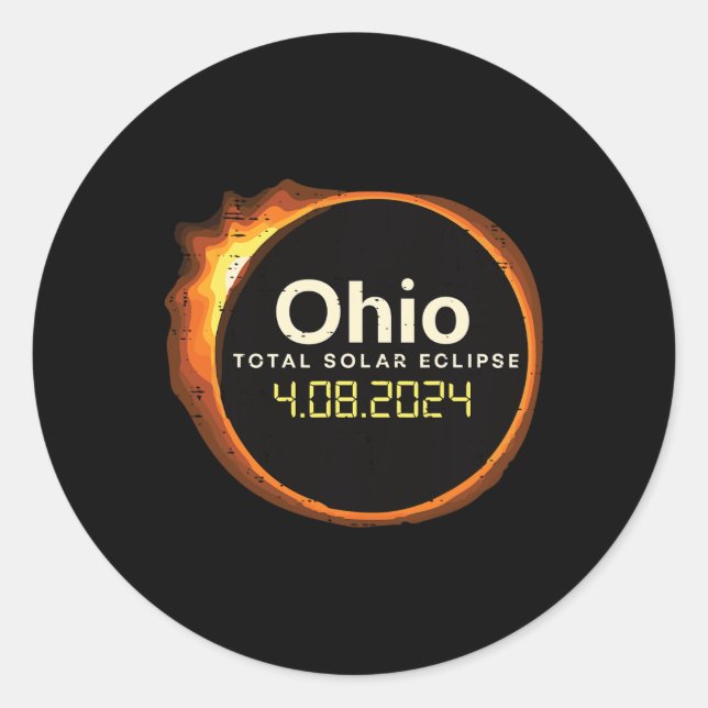 Ohio Solar Eclipse 2024 Totality April 8 Men Women Classic Round Sticker (Front)