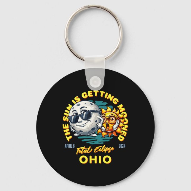 Ohio Solar Eclipse Apr 8 2024 Sun Is Getting Moone Key Ring (Front)