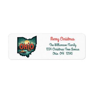 Ohio State Christmas Holiday Map Return Address Label