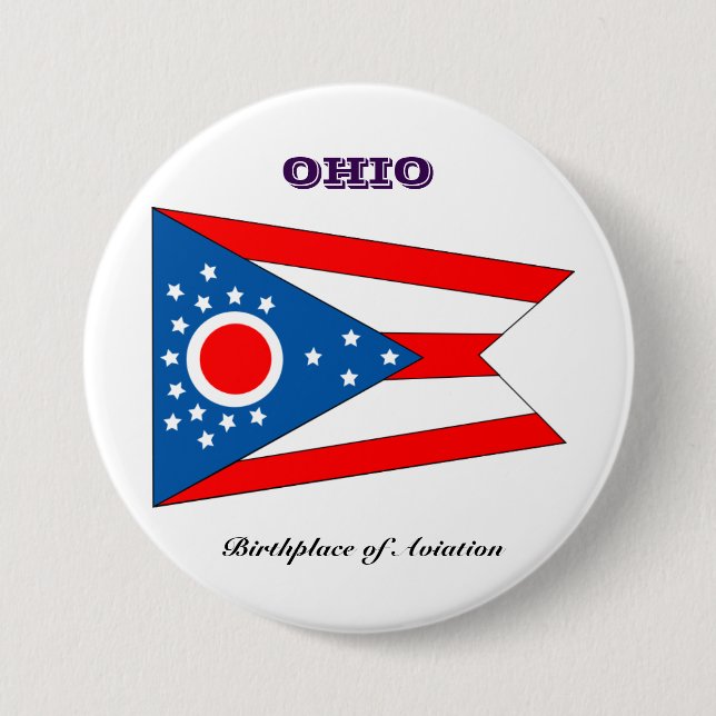 Ohio state flag and slogan 7.5 cm round badge (Front)