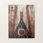Ohio State Flag on Old Wood Grain