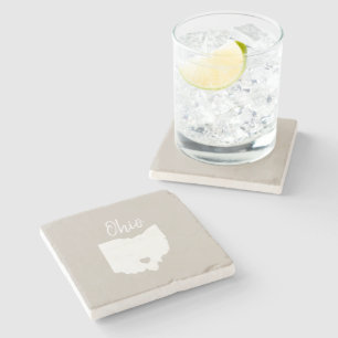 Ohio state map love home stone coaster