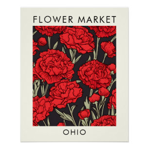 Ohio State Scarlet Carnation Flower Market Poster