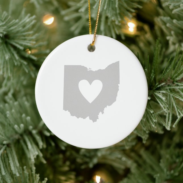Ohio State Shape with Heart Ceramic Tree Decoration (Tree)