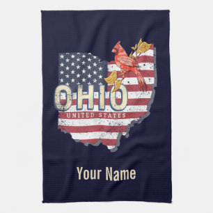 Ohio State United States Retro Map Vintage USA Tea Towel