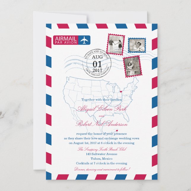 Ohio to Mexico Airmail | WEDDING Invitation (Front)
