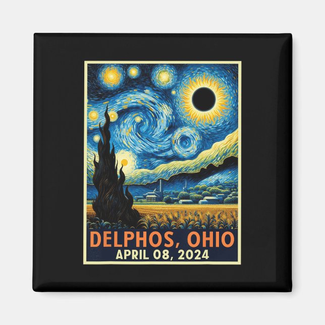 Ohio Total Solar Eclipse 2024 Starry Night Van Gog Magnet (Front)