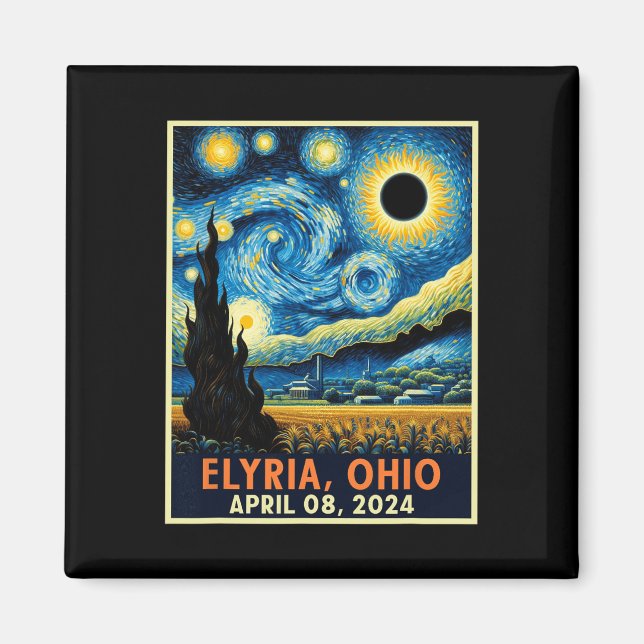 Ohio Total Solar Eclipse 2024 Starry Night Van Gog Magnet (Front)