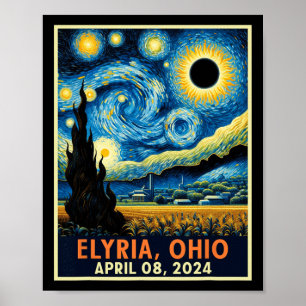 Ohio Total Solar Eclipse 2024 Starry Night Van Gog Poster