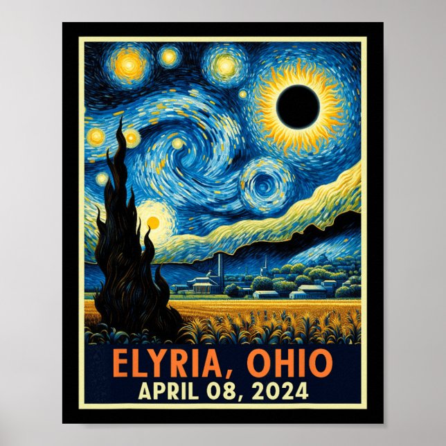 Ohio Total Solar Eclipse 2024 Starry Night Van Gog Poster (Front)