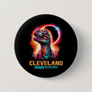 Ohio Total Solar Eclipse 2024 T Rex Dinosaur 6 Cm Round Badge