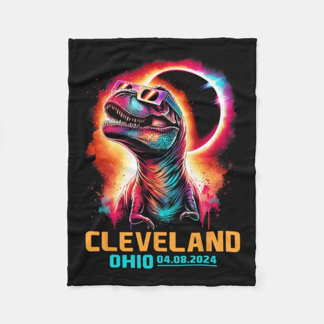 Ohio Total Solar Eclipse 2024 T Rex Dinosaur  Fleece Blanket (Front)