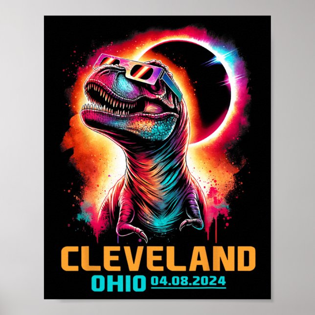 Ohio Total Solar Eclipse 2024 T Rex Dinosaur  Poster (Front)