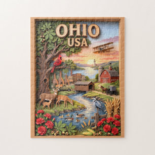 Ohio Travel 3D Layered Landscape Wildlife Sunset Jigsaw Puzzle