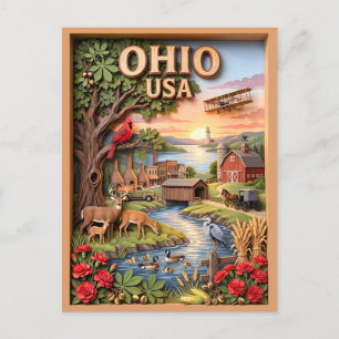 Ohio Travel 3D Layered Landscape Wildlife Sunset Postcard